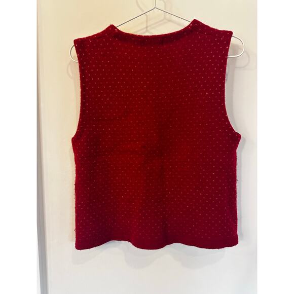 Eddie Bauer Vintage Women's Medium 100% Wool Red Sweater Vest Holiday - Picture 3 of 7